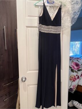 Avery Black Evening Gown with Beaded Waistband